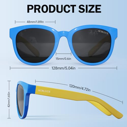 Kids Polarized Sport Sunglasses - Unbreakable Round Frame - Yellow/Blue