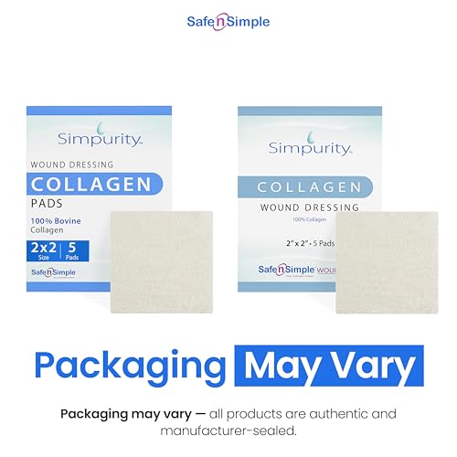 SimPurity 2" x 2" Collagen Wound Dressing Pads – 5 Count (5 Pads), Bovine Collagen