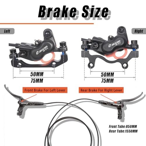 Bucklos 4-Piston Hydraulic Disc Brake Set for MTB - Front Left 850mm / Rear Right 1550mm (Pre-Bled)