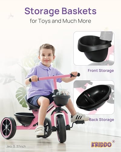 Toddler Tricycle for Ages 2-5 - Easy to Assemble, Pink