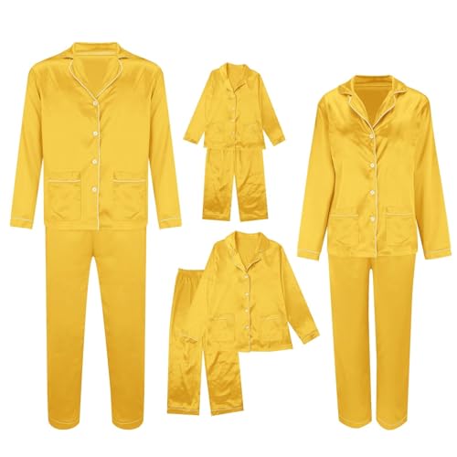 Silk Satin Christmas Family Pajamas - Long Sleeve, Yellow, Large