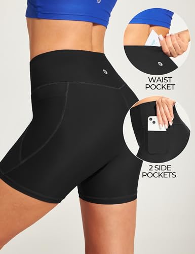 IUGA Women's 6-inch High Waist Tummy Control Swim Shorts Black Large