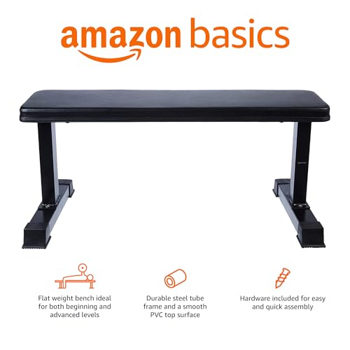 Flat Weight Bench for Home Gym - Sturdy Steel Frame, Black