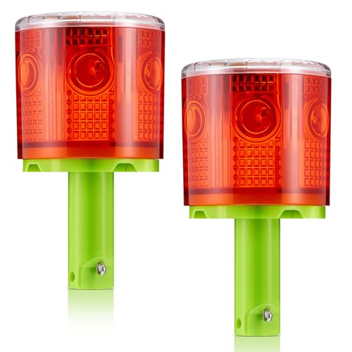 2 Pcs Solar Strobe Warning Light 360 Degree Single Column IP65 Waterproof Emergency Strobe Flashing Barricade Safety Road Construction Traffic Light (Red,Stand)