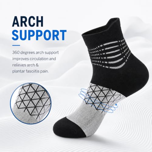 Compression Ankle Support Socks - Cushioned Relief for Plantar Fasciitis - Medium, Black+White+Grey, 3 Pairs
