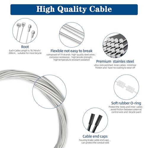 4-Pack Universal Bicycle Brake Cable Set - 2M Stainless Steel Inner Wires