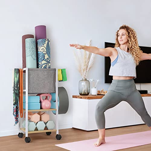 VINAEMO White Yoga Mat & Fitness Equipment Storage Rack - Home Gym Organizer