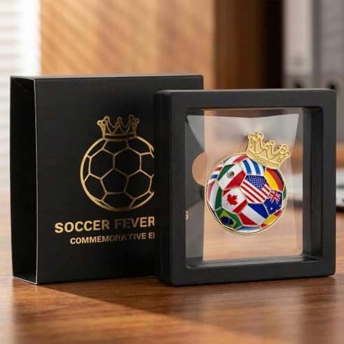 2026 Soccer Commemorative Pin with Display Case - Gold Crowned Design