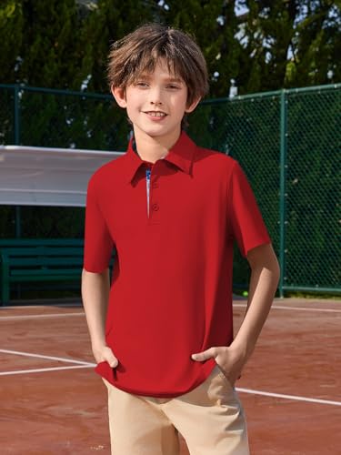 Boys Athletic Performance Polo Shirt - Red, 13-14 Years