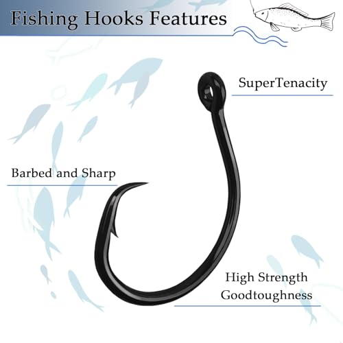 10PCS High-Carbon Steel Circle Fishing Hooks - 8/0 Size Barbed Hooks