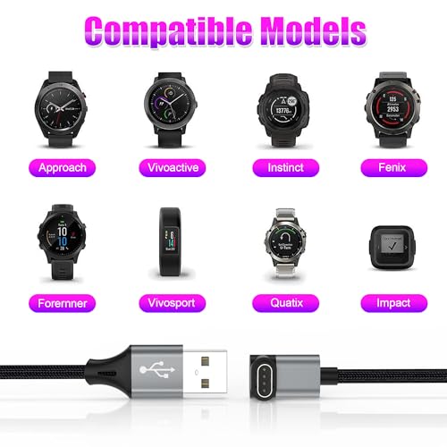 6.6ft L-Shape Charging Cable for Garmin Watch - Dark Gray
