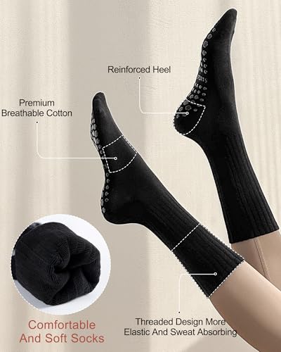 Non-Slip Pilates Socks for Women - 4 Pack in Black, Gray, Pink, White