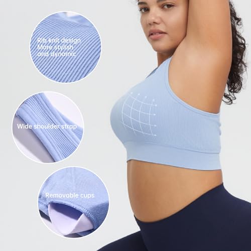 AMRIY Racerback Sports Bra for Women Medium Support Padded Seamless Wireless 2 Pcs White (36-38)