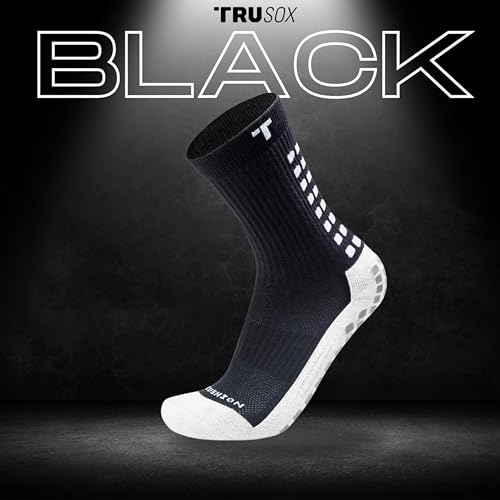Trusox 3.0 Cushioned Grip Socks, Large Black – Non Slip Unisex Soccer Crew Socks