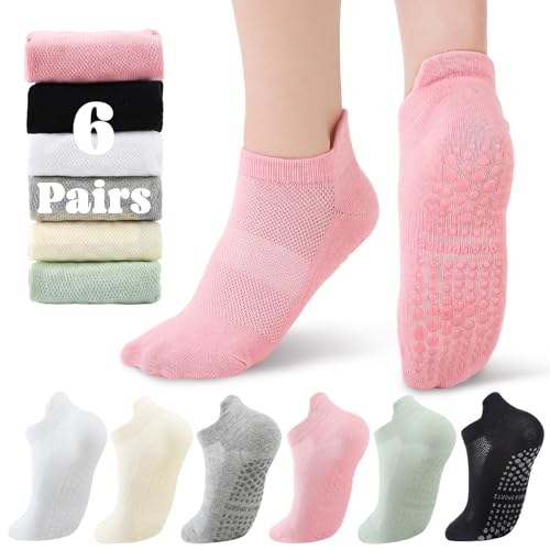 6 Pairs Women's Non-Slip Pilates Socks with Silicone Grips