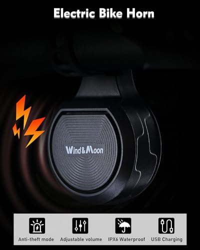 Wind&Moon Electric Bike Bell - 80-130dB Adjustable Waterproof Horn with Remote, 1 Tone