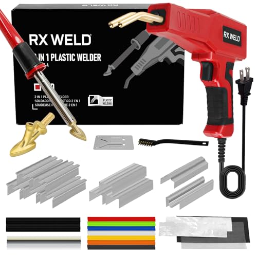 RX WELD Plastic Welder, 2 in 1 Welding Kit Repair Welder Kit 1000PCS Hot Stapler for Car Bumper Cracks, Kayaks, Plastic Toys, Patent Number D1052628