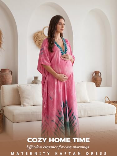 Antfuny Women Moomoo Dress Beach Cover Up Pink Tie Dye Kaftan Nightgown Plus Size