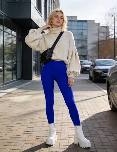 High Waist Leggings for Women - Opaque Tummy Control - Royal Blue - Large-X-Large