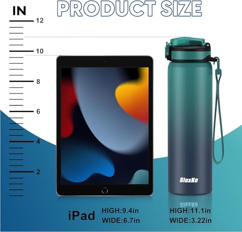 SLUXKE 33.8oz Insulated Stainless Steel Water Bottle with Straw - Blue, 1L, Leak-Proof, BPA-Free, Camping & Sports