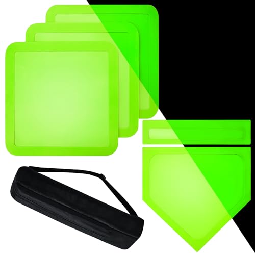 Glow in the Dark Baseball Bases Set - 3 Throw Down Bases + Homeplate & Pitching Rubber