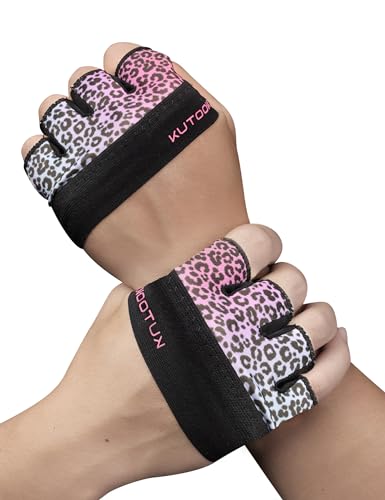 KUTOOK Weight Lifting Gloves for Women Pink & Purple Leopard – Medium, Palm Protection & Extra Grip