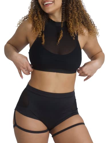 BZB Women's High Waisted Booty Shorts with Garters X-Large Black - Workout, Dance & Yoga Leggings