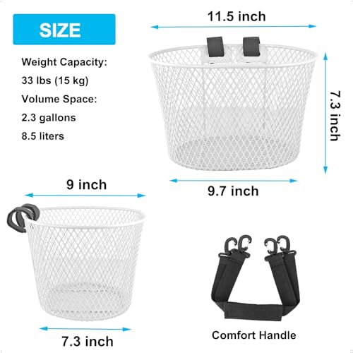 Mkuero White Front Bike Basket Waterproof Metal Wire Bicycle Carrier with Handle