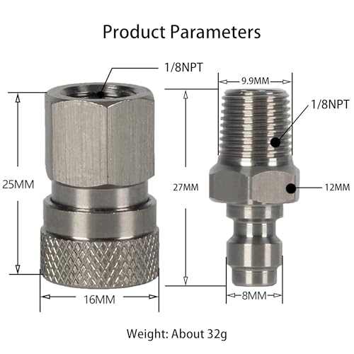 1/8 NPT Female Connector & 8mm Male Plug Quick-Disconnect Set