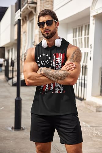 COOFANDY Men's Black X-Large Workout Hooded Tank Top - Muscle Cut Off Sleeveless Gym Shirt