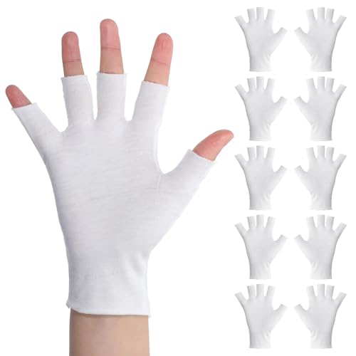 Cotton Gloves for Women - 5 Pairs Fingerless White