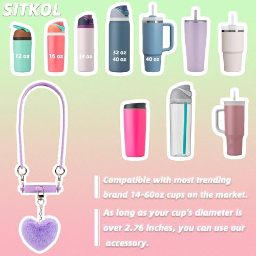 Handle Strap and Heart Charm Set for Owala Water Bottles - Purple