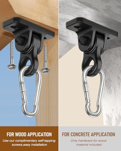 4 Pack Black Heavy Duty Porch Swing Hangers Kit - 5000 lbs Capacity, Rust-Resistant Swing Hardware Hooks