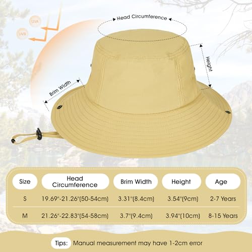 Kids Sun Hat UPF 50+ Waterproof Light Khaki Bucket Hat 8-15 Years