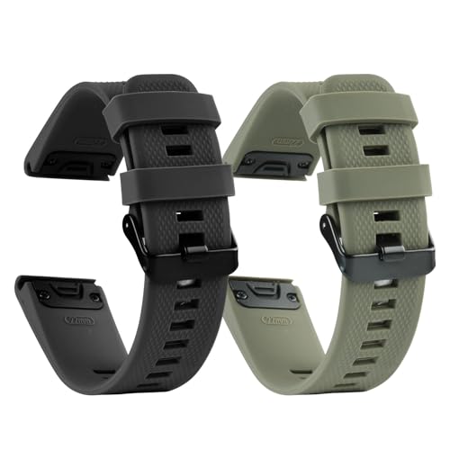 22mm Quickfit Silicone Sport Watch Band for Garmin Series - Black & Army Green