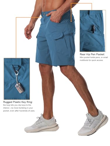 Autwitua Men's 9" Blue Cargo Shorts Lightweight Hiking Shorts with Pockets - No Belt, Size 34