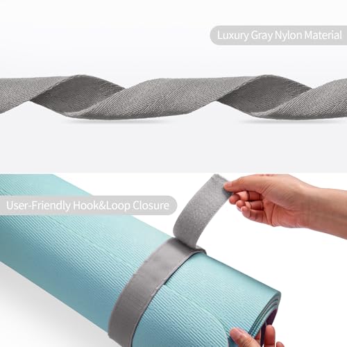 Adjustable Yoga Mat Strap with Hook and Loop Closure - Grey