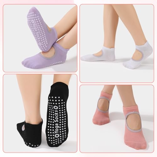 8 Pairs Pilates Socks with Grips for Women - Simple Color 4