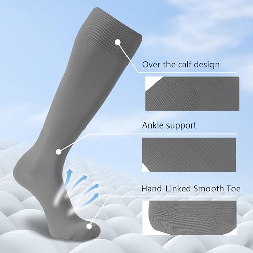 Large Grey Unisex Soccer Socks - Knee High Sports Team Football Socks 2 Pairs