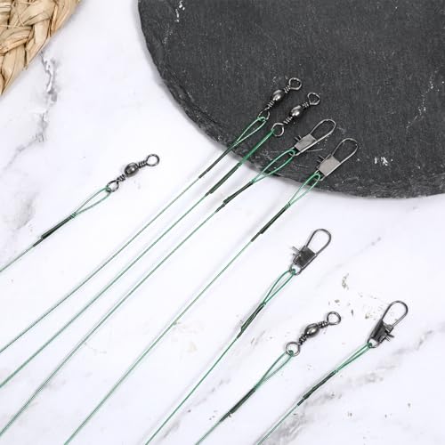 Fishing Leaders with Swivels - 50 Pcs Green Steel Wire