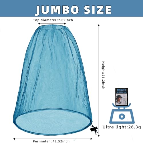 Oversized Mosquito Head Net - Blue, 42 x 25 Inches for Outdoor Use
