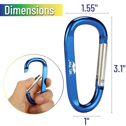 6 Pack 3-Inch Aluminum D Ring Carabiner Clips - Assorted Colors