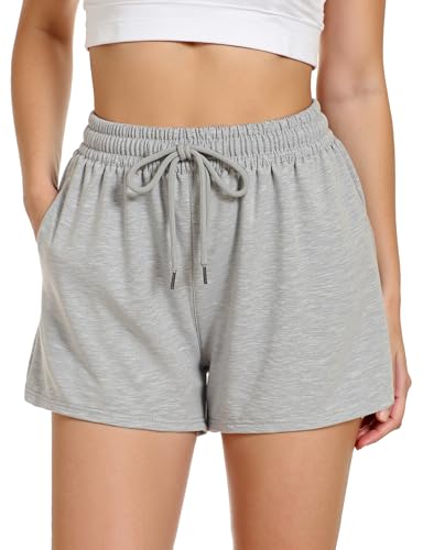 Cute Cotton Fleece Sweat Shorts with Pockets - Grey Medium