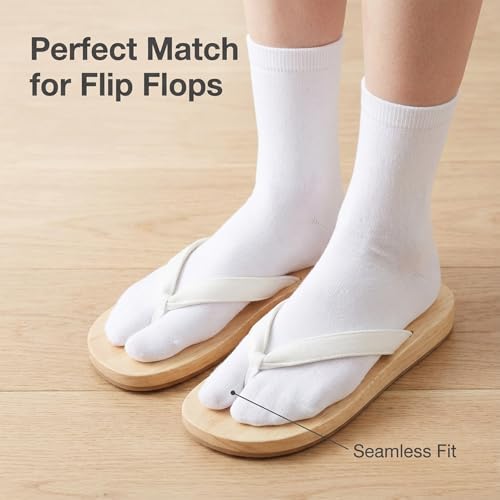 Tabi Split Toe Socks - 3 Pairs Cotton Flip Flop Socks - White