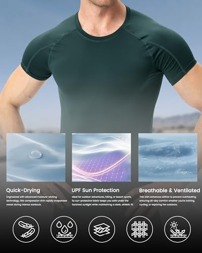 Men's Compression Shirt Short Sleeve Athletic Gym Workout Base Layer