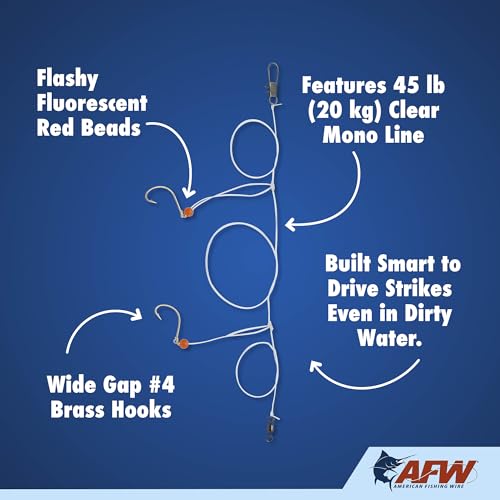 2-Drop Surf Fishing Rig with #4 Wide Gap Hooks - 45 lb Monofilament