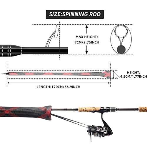 Fishing Rod Sock - 67'' Braided Mesh Cover for Casting Rods 2pcs - Black/Red