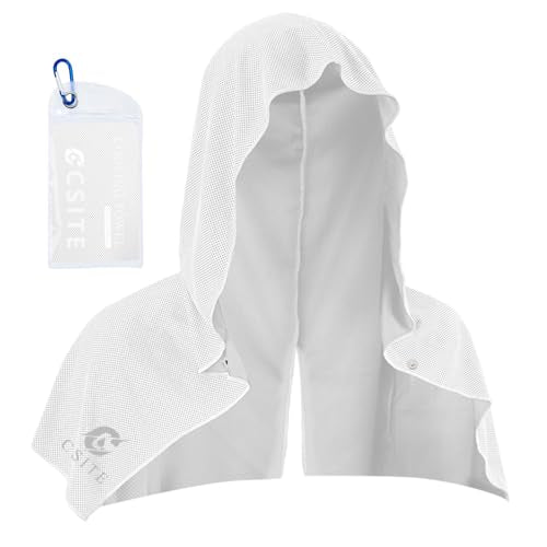Cooling Hoodie Towel for Neck & Face - Instant Cooling, UPF 50 - White