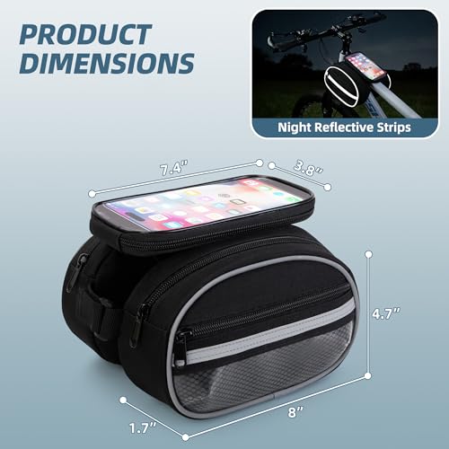 Bike Frame Bag, Bicycle Handlebar Phone Black