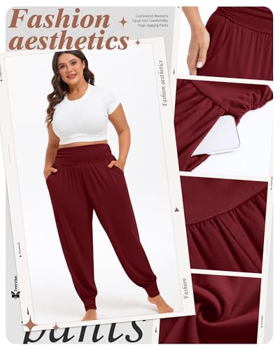 Evervibe 3-Pack Women's Plus Size Sweatpants Yoga Pants Black Navy Wine 4X-Large